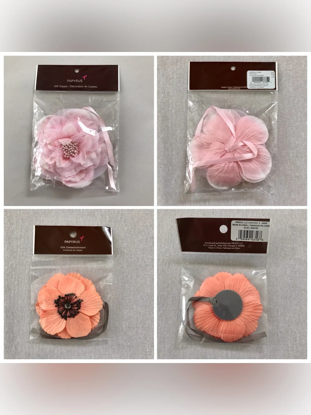 Papyrus NWT 6 Set Floral Gift Embellishments Magenta Pink Teal Blue & Coral